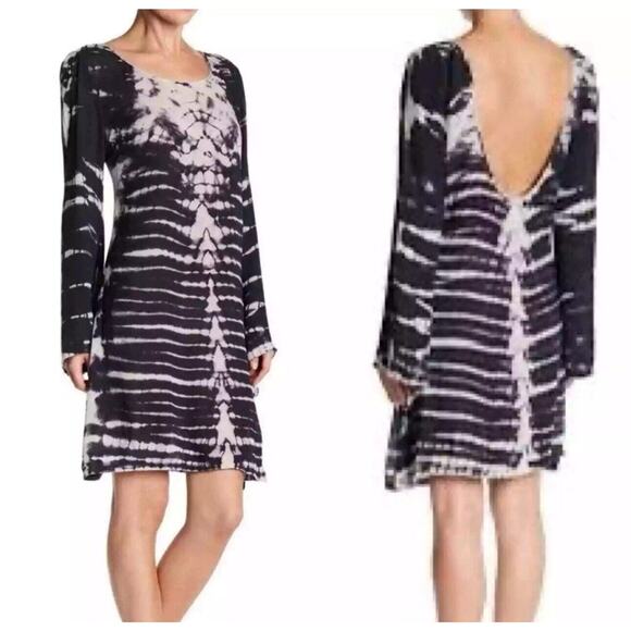 RAGA Mini Dress Gauze Medium Tie Dye Low Back Long Sleeve Swim Cover Up NEW Boho - Picture 1 of 7